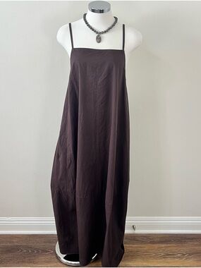 ZARA Brown Midi Dress M NWT Balloon Hem Slip Dress Open Back Strappy Pockets
